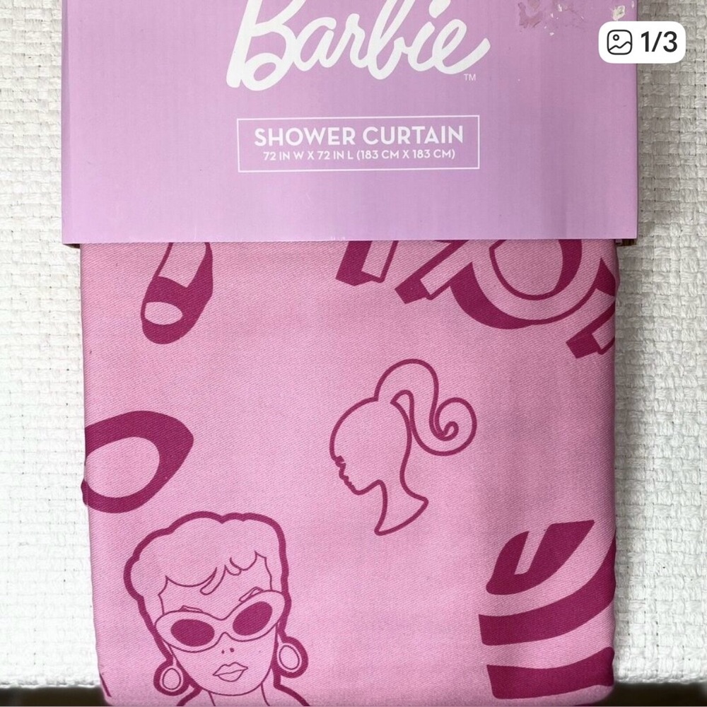 NWT BARBIE Fabric Shower Curtain Pink,  Beach Barbie 1959 Hard To Find Tik Tok - Picture 2 of 4
